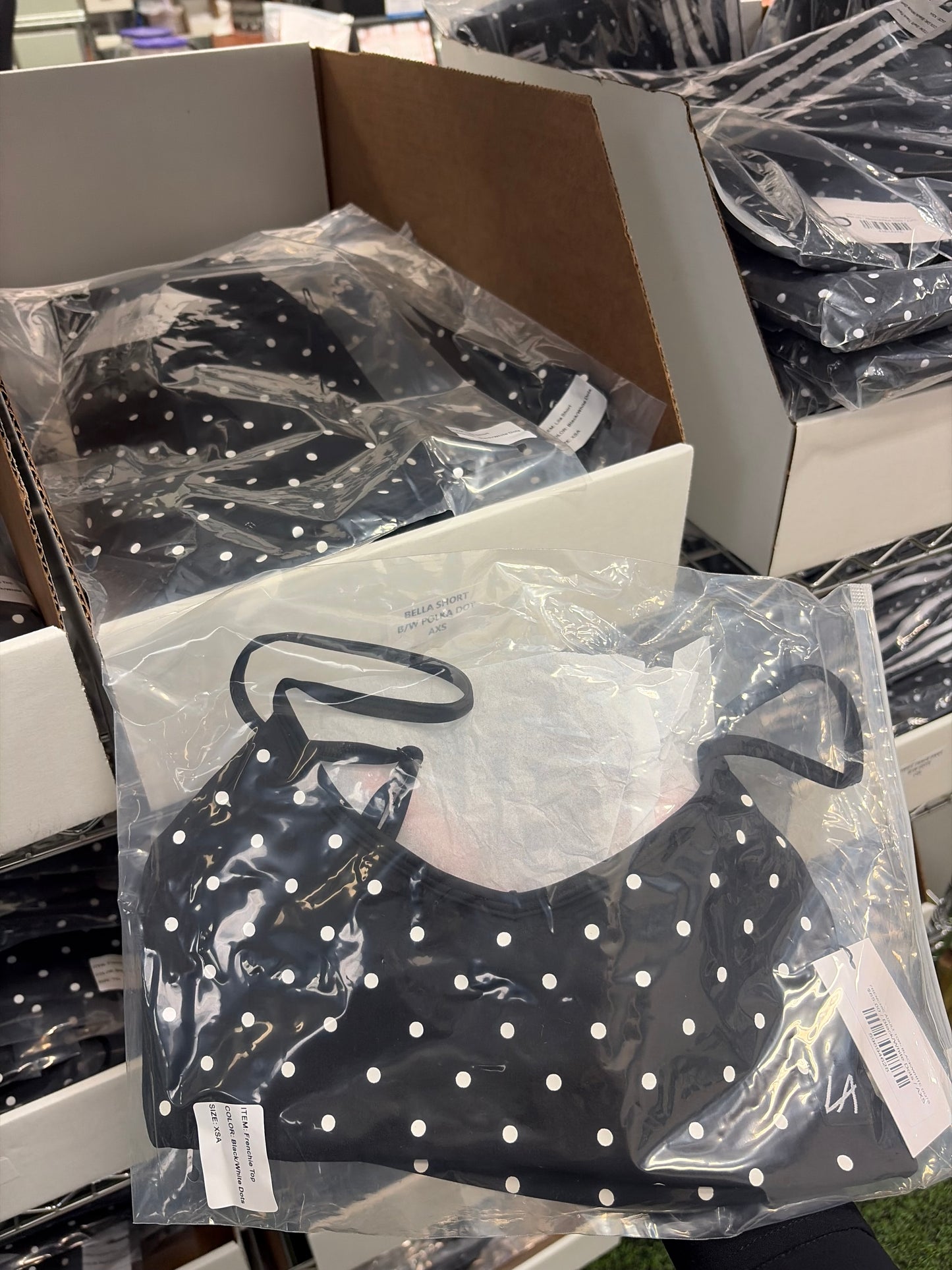 FRENCHIE BLACK AND WHITE POLKA DOT TOP