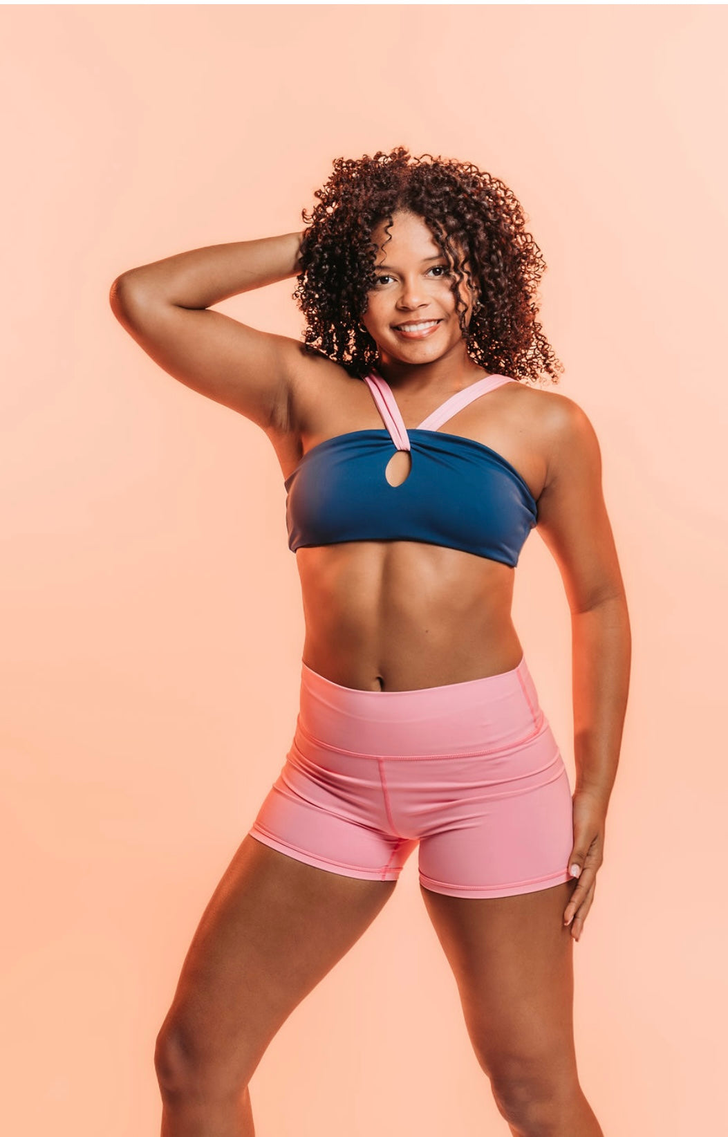 BLUE AND PINK CRISS CROSS TOP