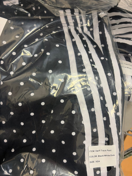 SWIFT TRACK PANT IN BLACK AND WHITE POLKA DOT/ STRIPE