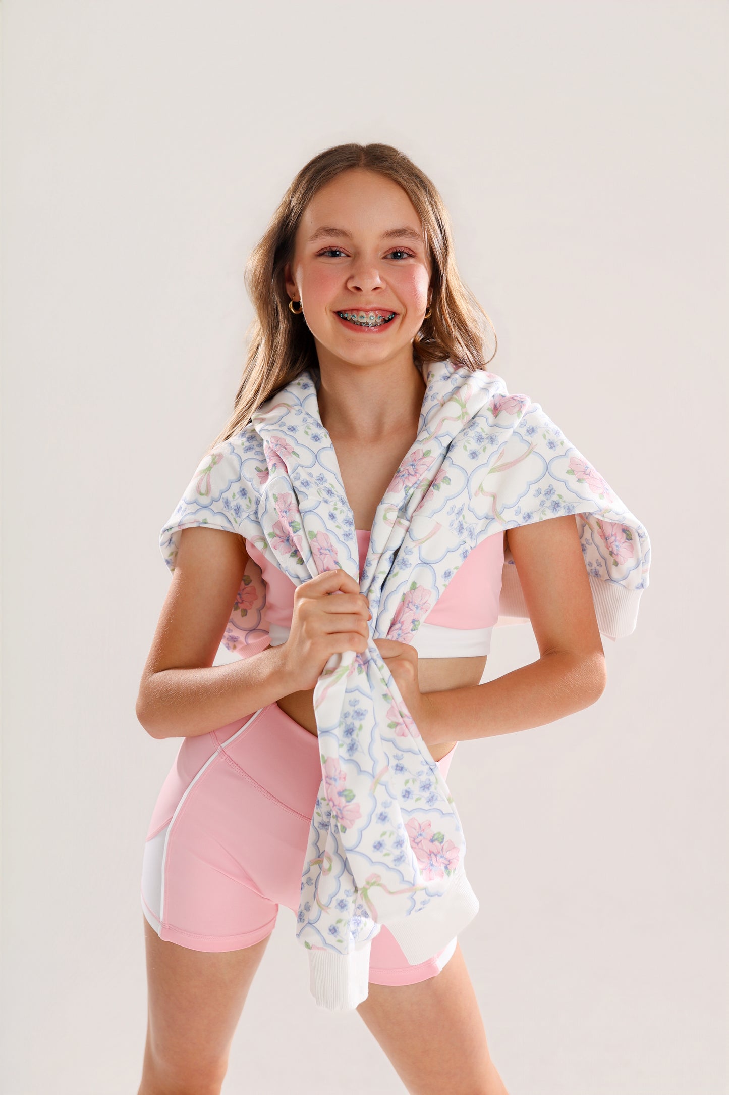 GRETA TOP IN PETAL PINK AND WHITE