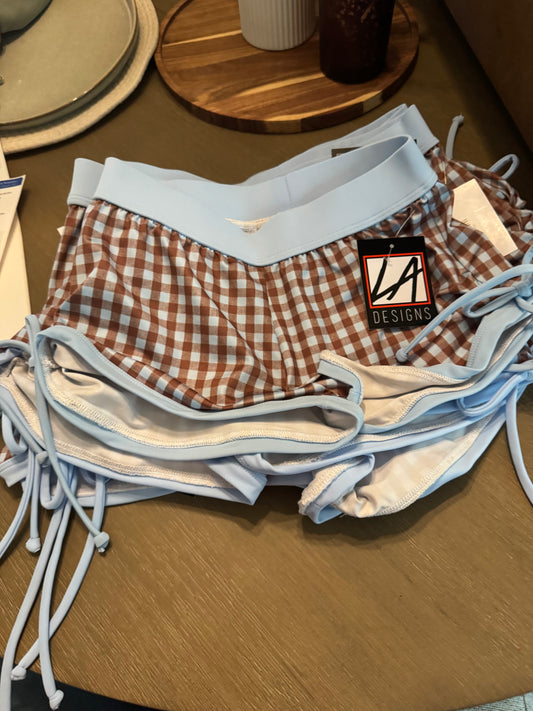 GINGHAM SHORTS BLUE AND BROWN